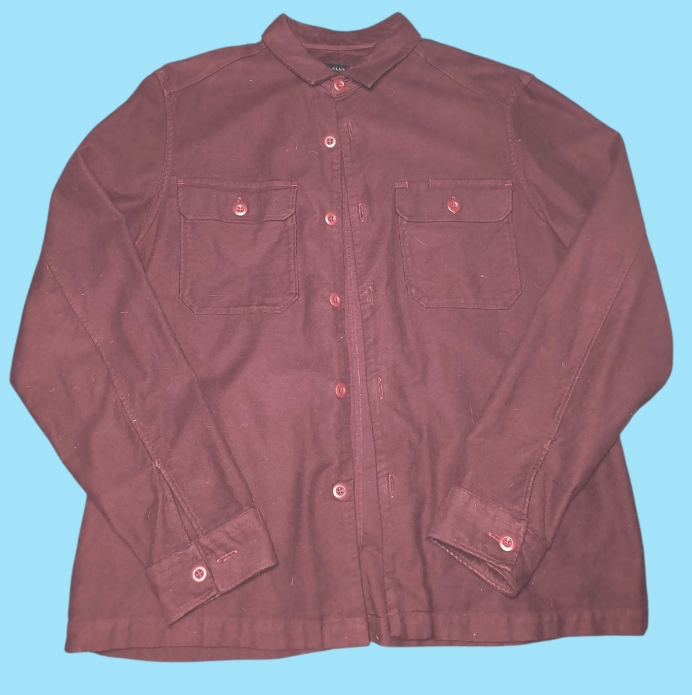 All Saints Burgundy Button Up Flannel Shacket Pockets Size XXL MSRP $248